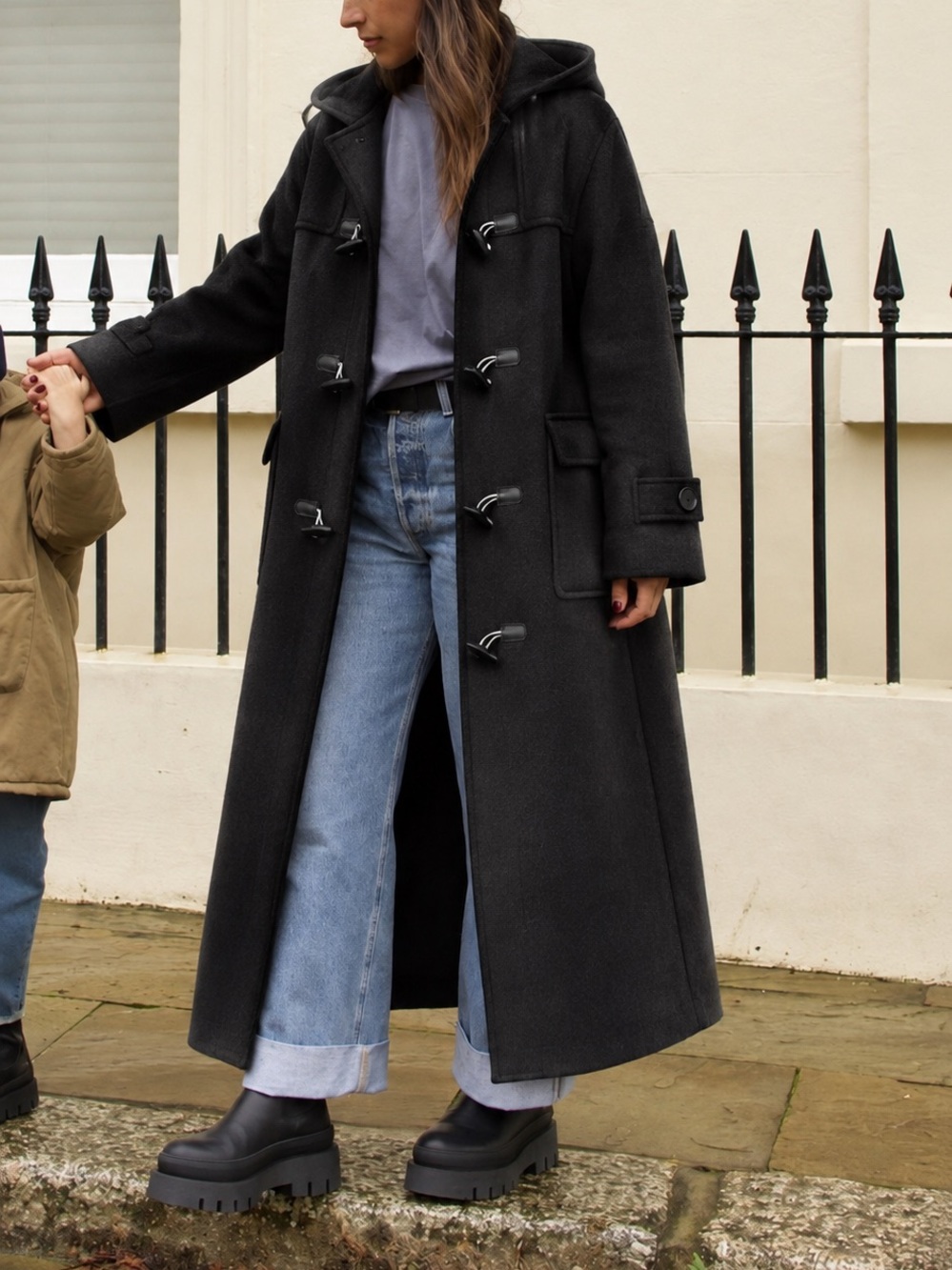 Black Winter Wool Coat - Large